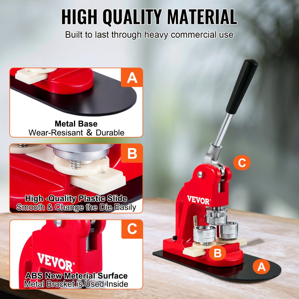 VEVOR Button Maker Machine, 32 mm (1.25 inch) Badge Punch Press Kit, Children DIY Gifts Pin Maker, Button Making Supplies with 500pcs Button Parts & Circle Cutter & Magic Book 