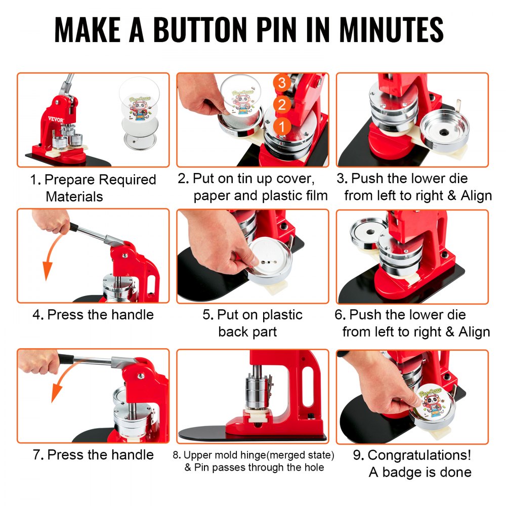 VEVOR Button Maker Machine, 32 mm (1.25 inch) Badge Punch Press Kit, Children DIY Gifts Pin Maker, Button Making Supplies with 500pcs Button Parts & Circle Cutter & Magic Book 