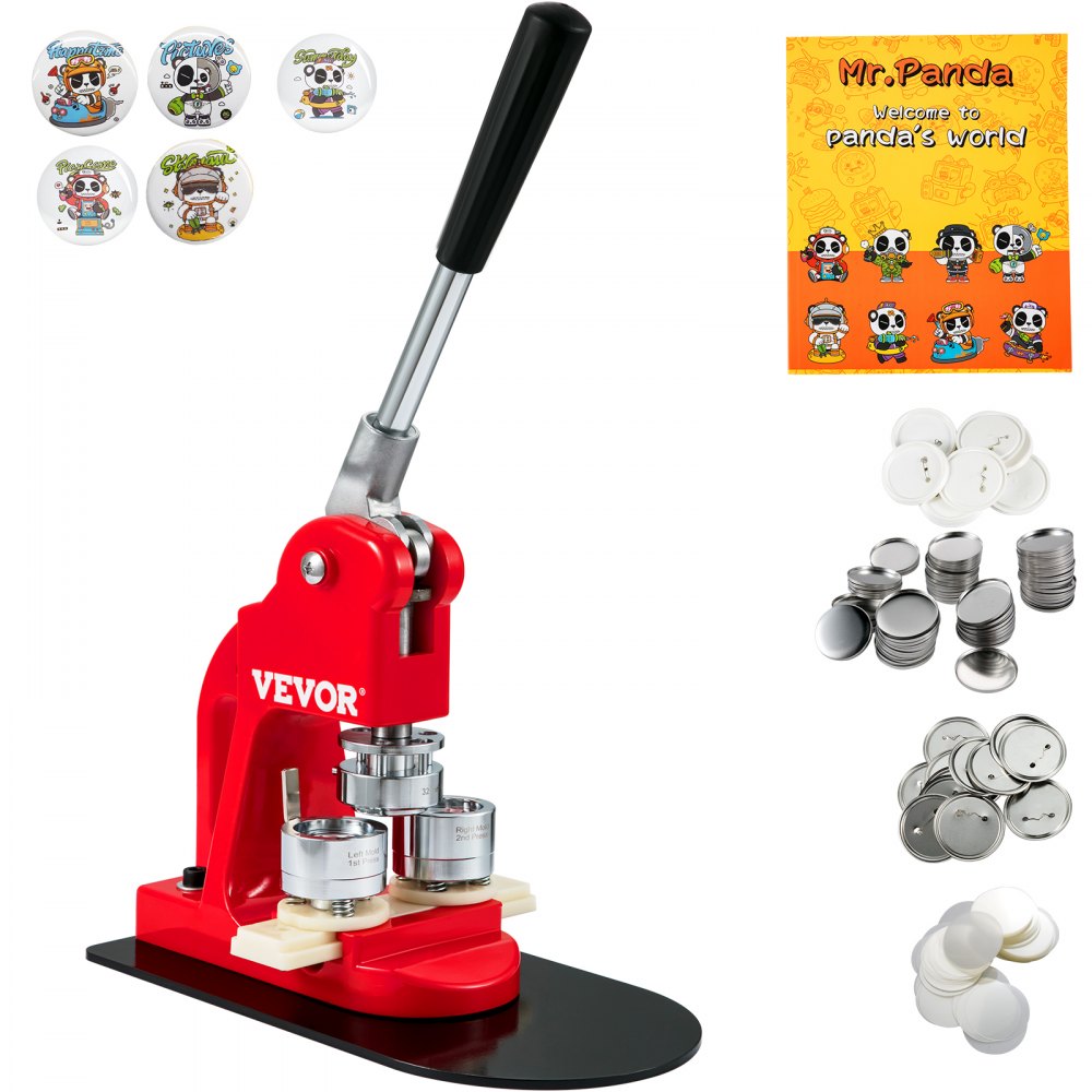VEVOR Button Maker Machine, 32 mm (1.25 inch) Badge Punch Press Kit, Children DIY Gifts Pin Maker, Button Making Supplies with 500pcs Button Parts & Circle Cutter & Magic Book 