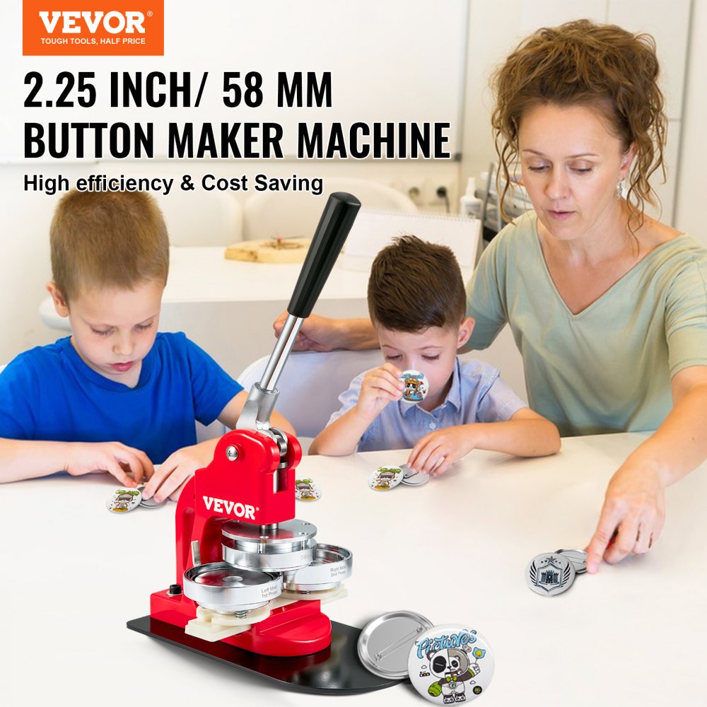 VEVOR Button Maker Machine, 58 mm (2.25 inch) Badge Punch Press Kit, Children DIY Gifts Pin Maker, Button Making Supplies with 500pcs Button Parts & Circle Cutter & Magic Book 