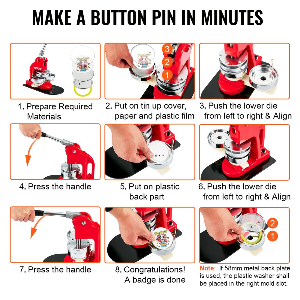VEVOR Button Maker Machine, 58 mm (2.25 inch) Badge Punch Press Kit, Children DIY Gifts Pin Maker, Button Making Supplies with 500pcs Button Parts & Circle Cutter & Magic Book 