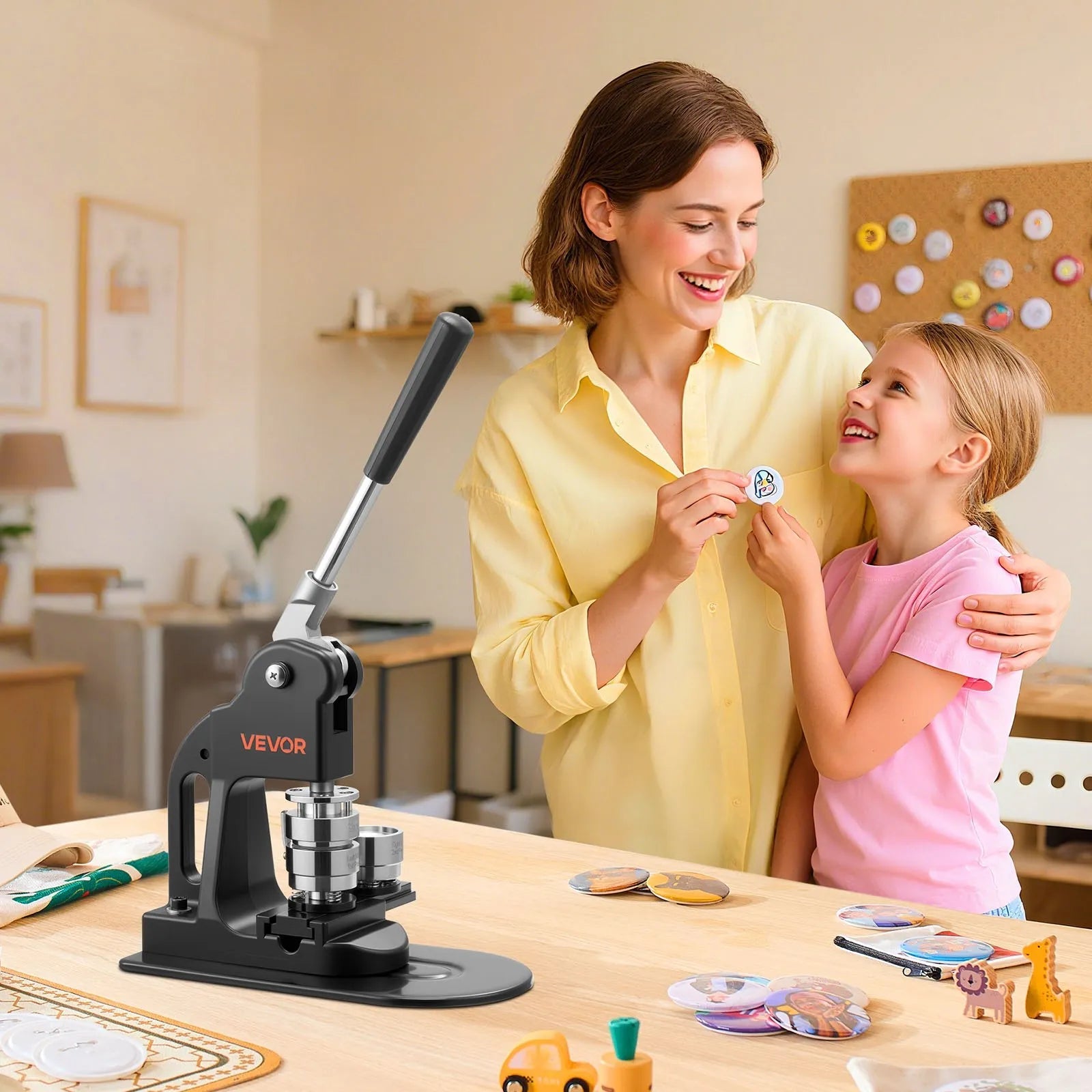 VEVOR Button Maker Machine, 1.25 in, Pin Maker Machine with 500pcs Button Parts, Circle Cutter, Hex Wrenches and Magic Book, Ergonomic Handle, for DIY Badges, Personalized Pins and Key Chains, Black 