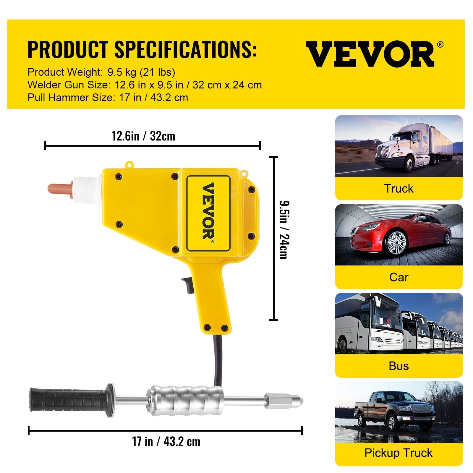 VEVOR Complete Electric Stud Welder Gun Body Dent Repair Kit w/ Puller Hammer 