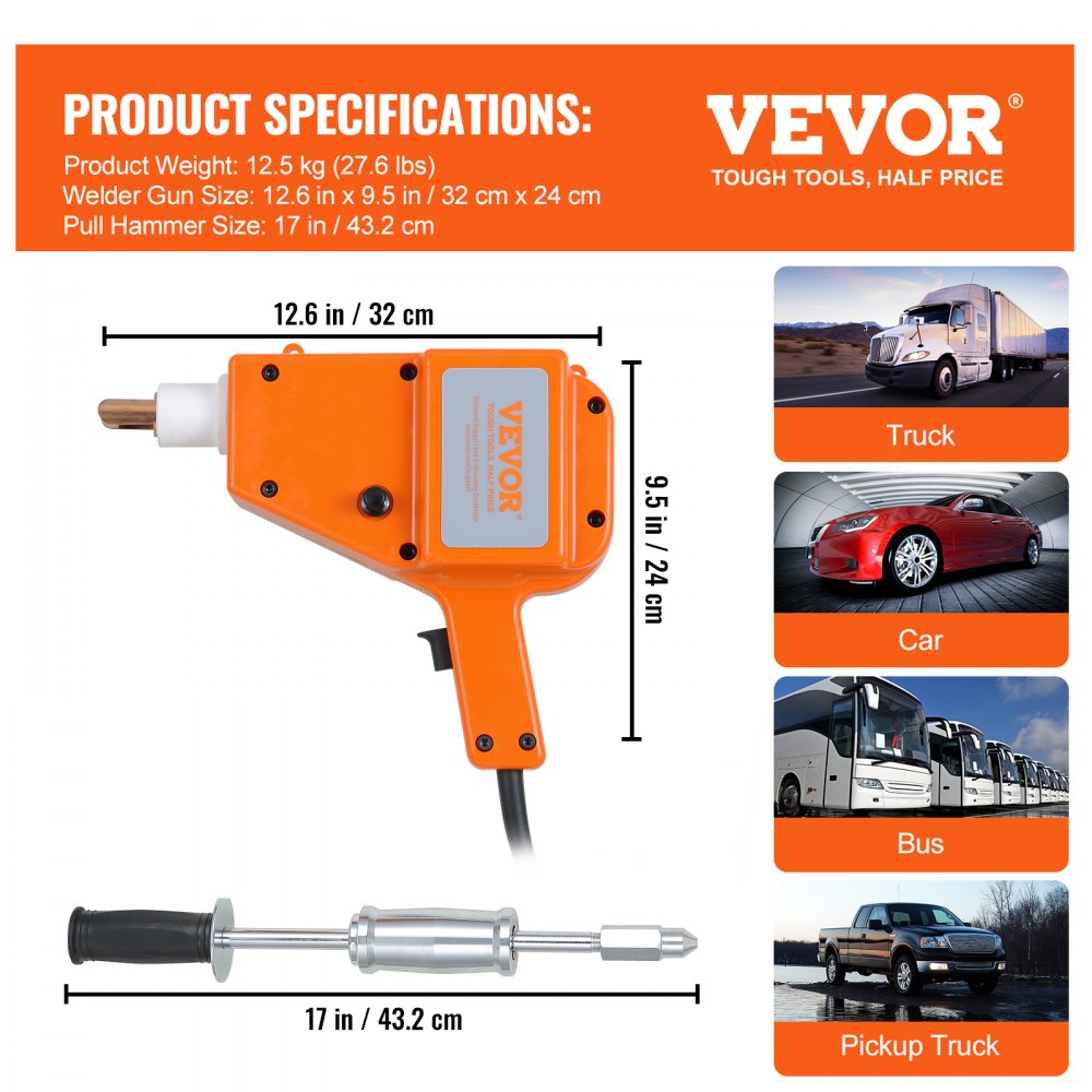 VEVOR Stud Welder Kit, 5500 Stud Welder Dent Repair Kit, 800VA Spot Welder Stud, 110V Welder Stud Kit, Stud Gun Dent Puller Kit with Complete Accessories, Dent Welder Repair for Auto Body Repairing 