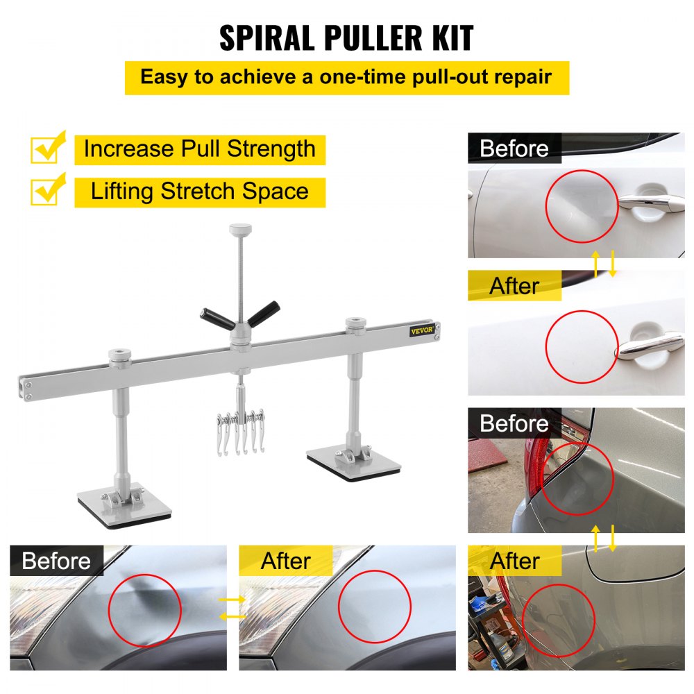 VEVOR Car Dent Puller Kit, 85CM Dent Pull Lever 6 Claw Hook Accessories, Paintless Dent Removal Kit Dent Pull Lever Bar Kit for Auto Body Repair Door Dings and Hail Damage 
