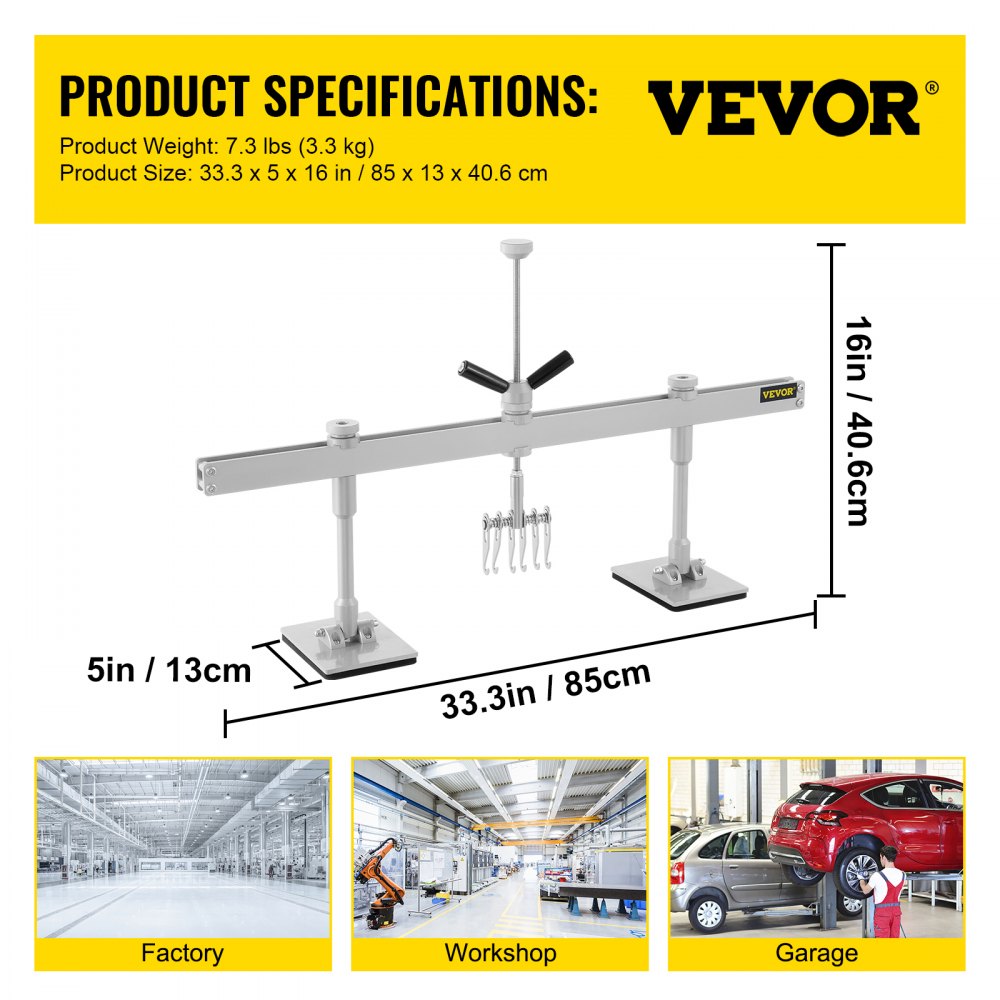 VEVOR Car Dent Puller Kit, 85CM Dent Pull Lever 6 Claw Hook Accessories, Paintless Dent Removal Kit Dent Pull Lever Bar Kit for Auto Body Repair Door Dings and Hail Damage 