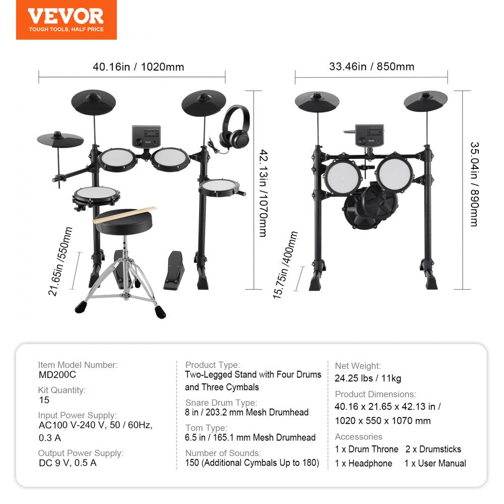 VEVOR Electric Drum Set Electronic Drum Kit 150 Sounds for Beginners & Adults 