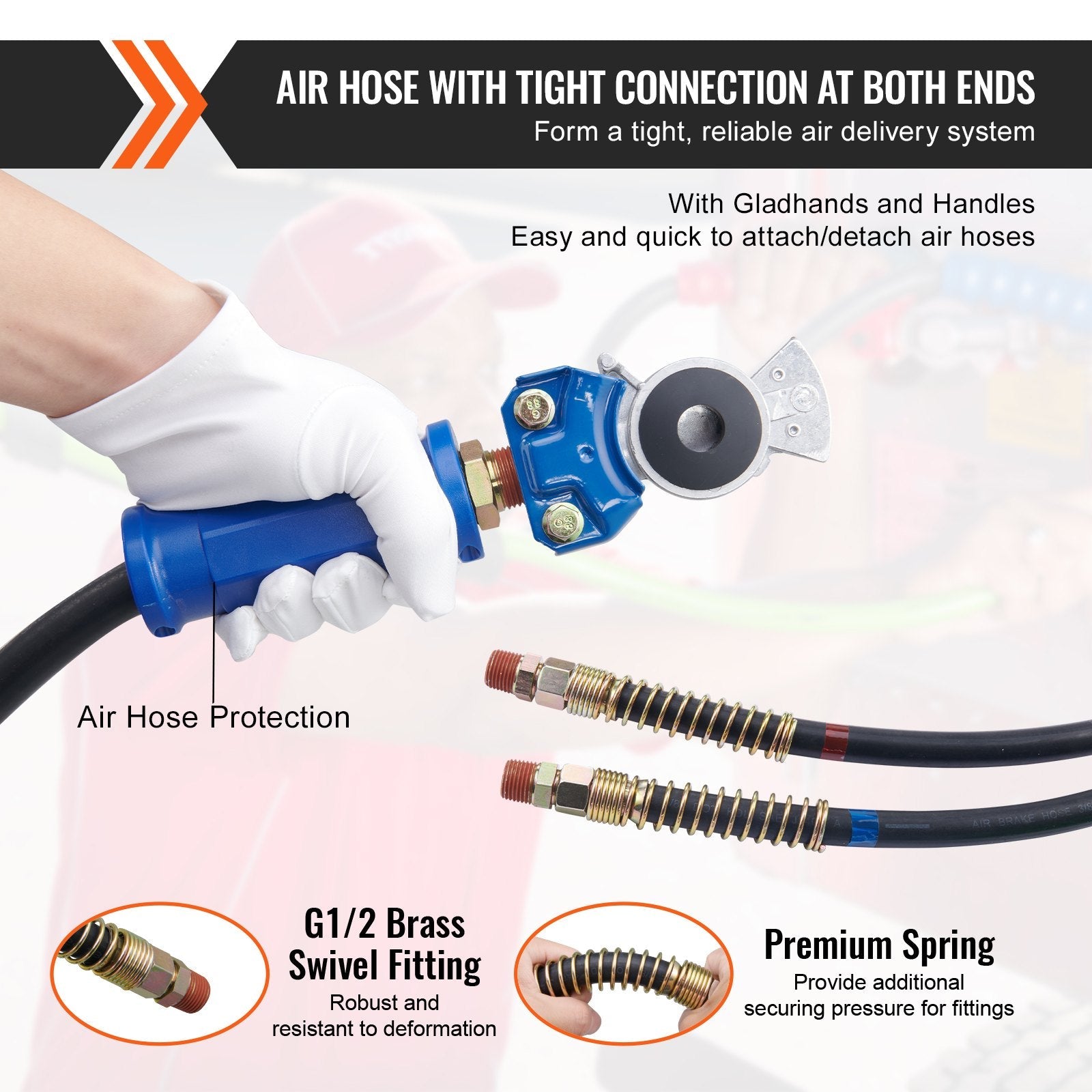 VEVOR 15FT Semi Truck Air Lines Kit with 2PCS Glad Hands, 3-in-1 Air Hoses & 7 Way ABS Electric Power Line, with 2PCS Gladhand Handles, 4PCS Seals and Tender Spring Kit for Semi Truck Trailer Tractor 