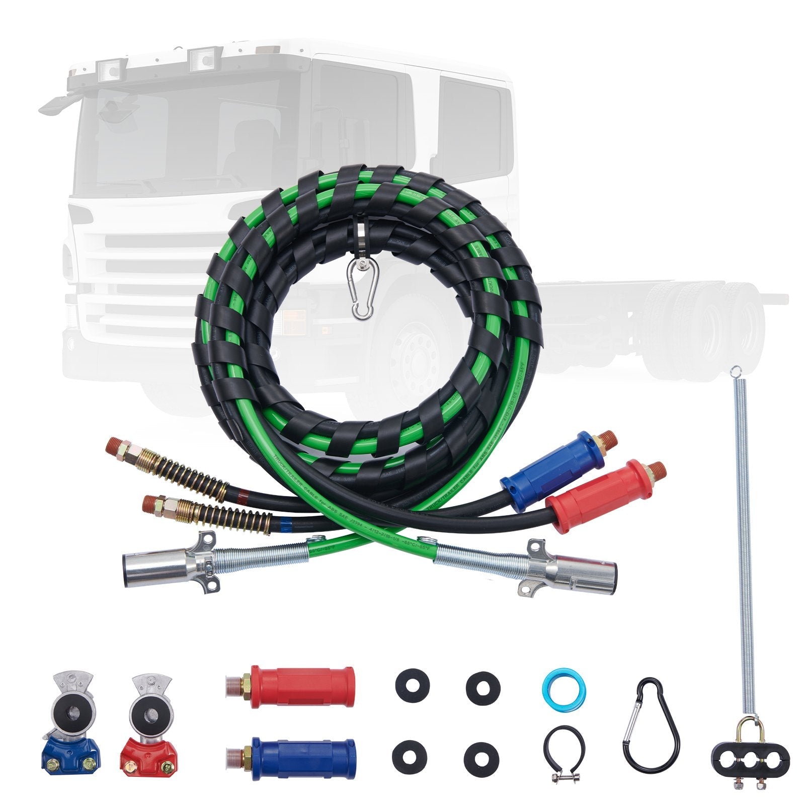 VEVOR 15FT Semi Truck Air Lines Kit with 2PCS Glad Hands, 3-in-1 Air Hoses & 7 Way ABS Electric Power Line, with 2PCS Gladhand Handles, 4PCS Seals and Tender Spring Kit for Semi Truck Trailer Tractor 