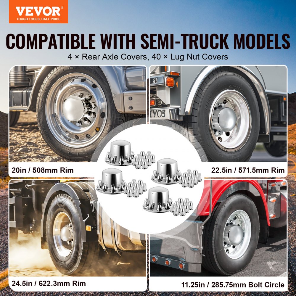 VEVOR Rear Axle Cover Combo Kit ABS Lug Nut Covers with Nut Cover Tools 