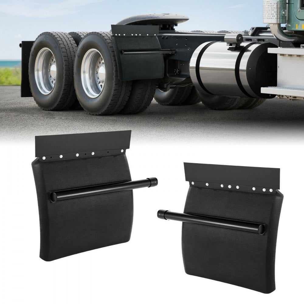 24" x 24" Semi Truck Quarter Fender Set with Tube Brackets & Mounting Hardware, Black (Pair)  Collection
