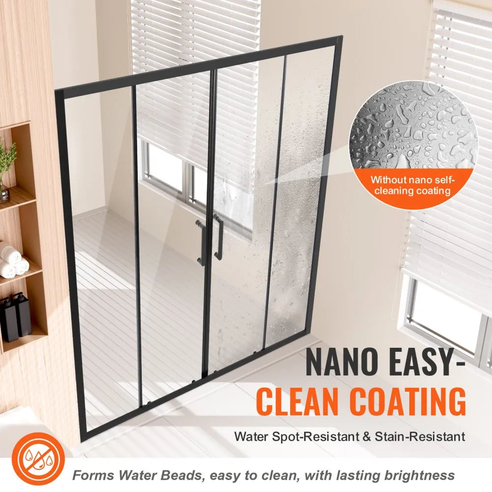 Semi-Frameless Sliding Shower Door 57.8–59" W x 70" H, 6mm Clear Tempered Glass, Matte Black Stainless Steel Hardware