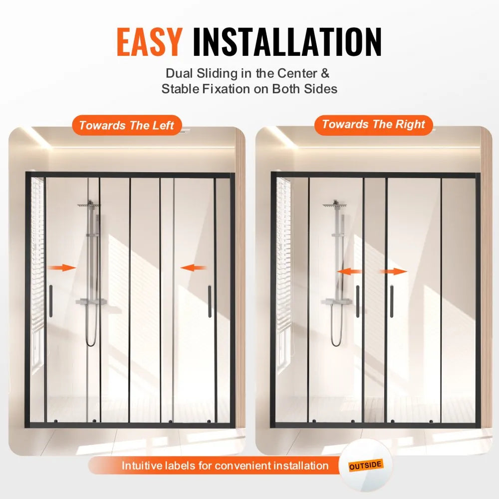 Semi-Frameless Sliding Shower Door 57.8–59" W x 70" H, 6mm Clear Tempered Glass, Matte Black Stainless Steel Hardware
