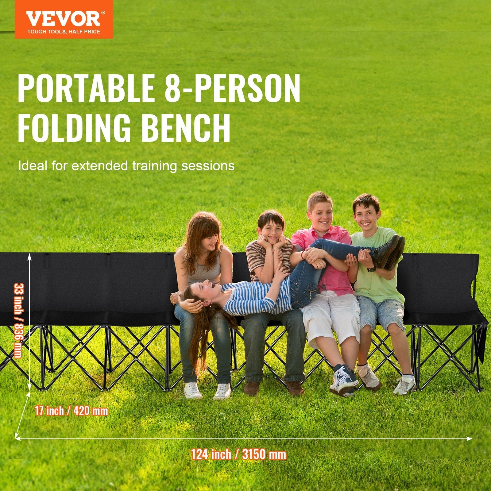 VEVOR 8 Seat Portable Folding Sport Bench Outdoor Camping Chair with Carry Bag 