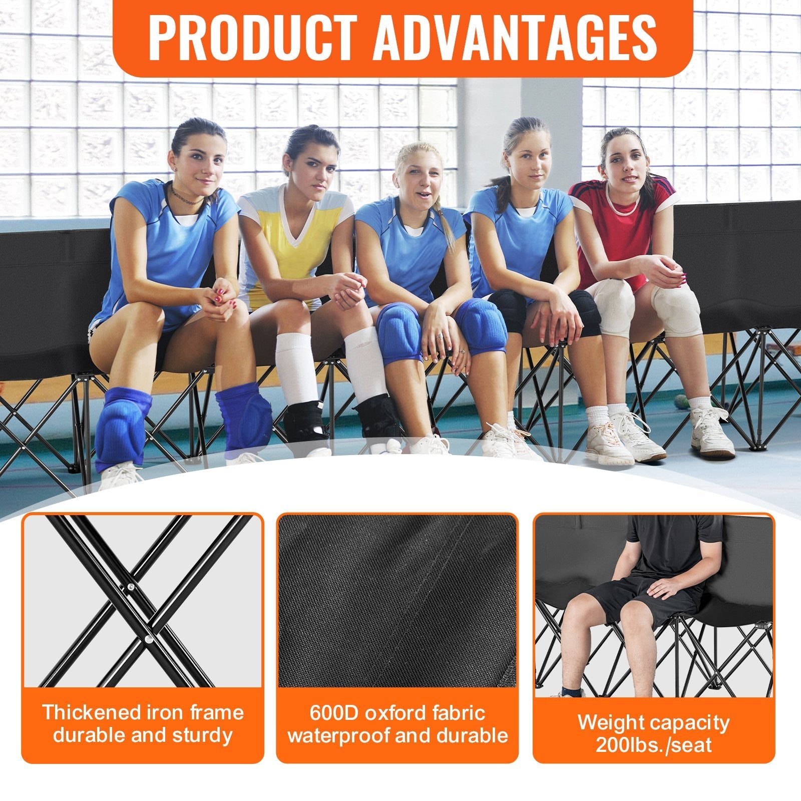 VEVOR 8 Seat Portable Folding Sport Bench Outdoor Camping Chair with Carry Bag 