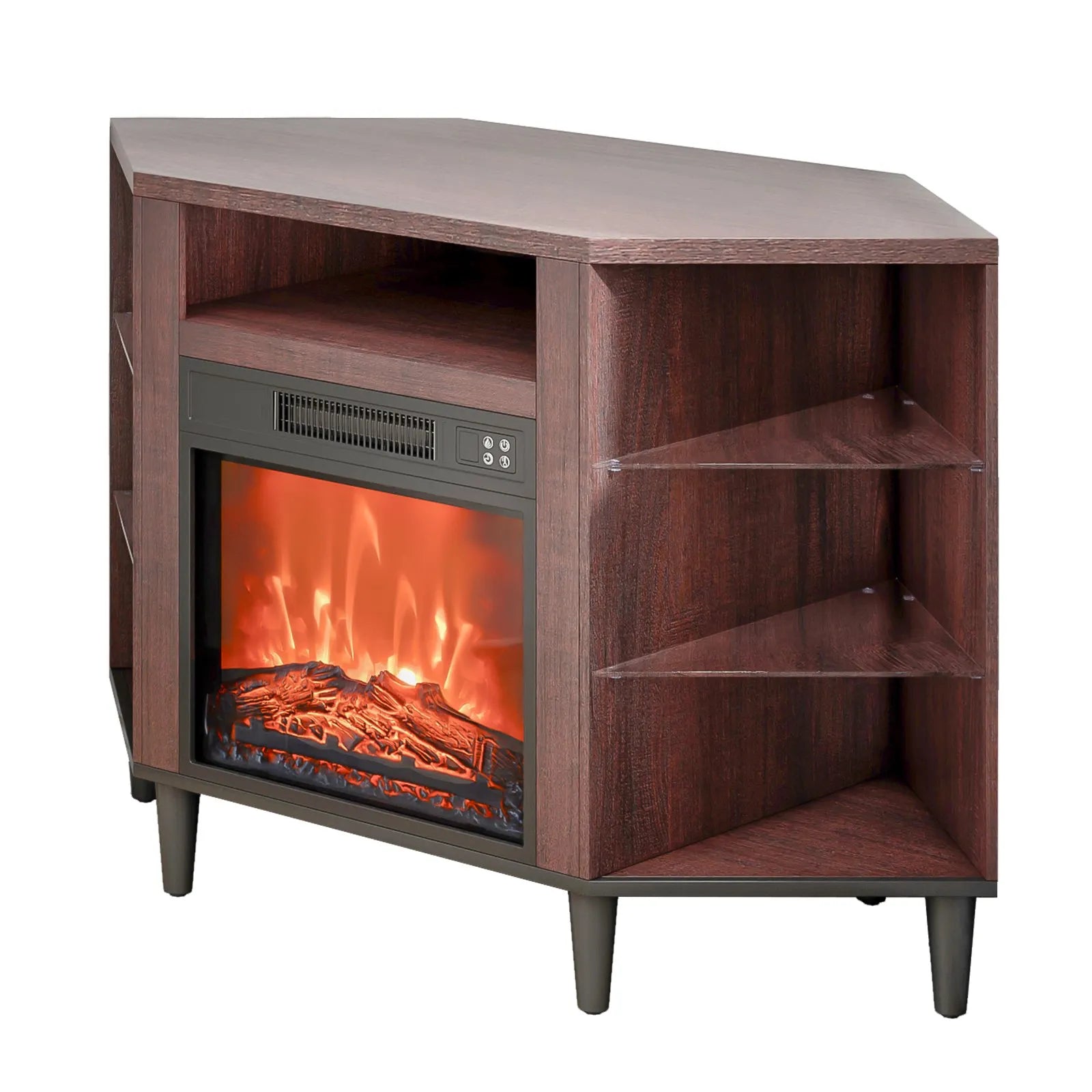 VEVOR Electric Fireplace TV Stand Corner TV Stand for TVs up to 50" Brown