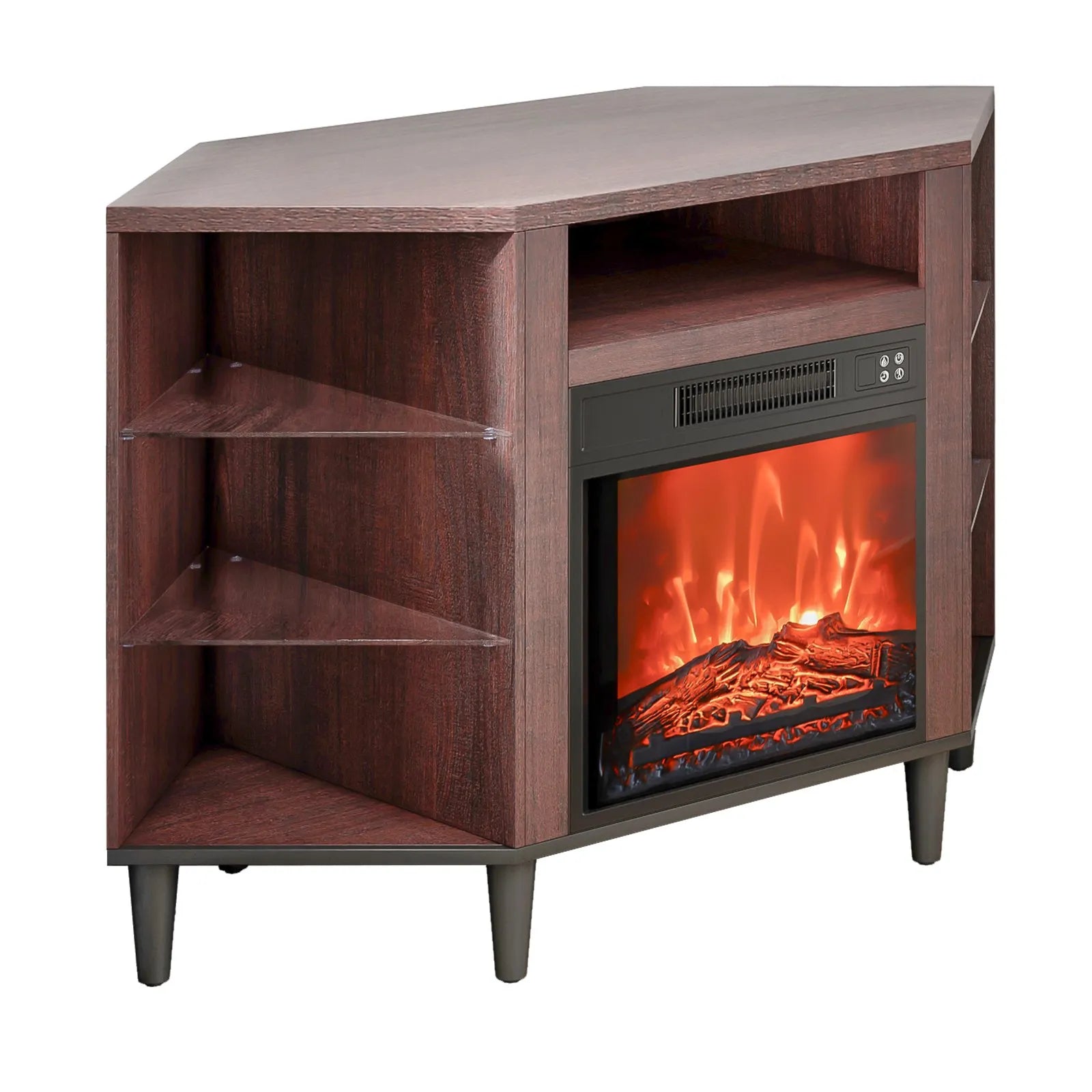 VEVOR Electric Fireplace TV Stand Corner TV Stand for TVs up to 50" Brown