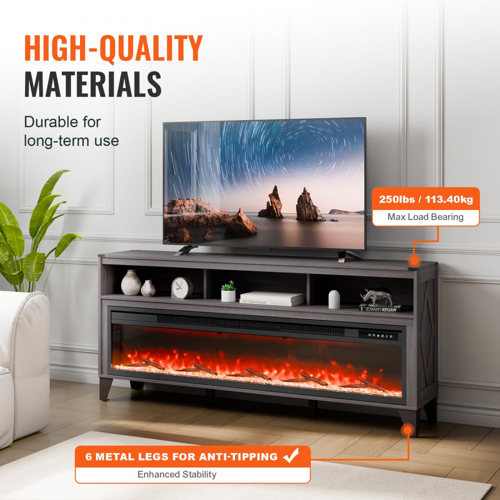 VEVOR 80" Fireplace TV Stand with 20 Flame Clolors Remote Control & Timer Black 