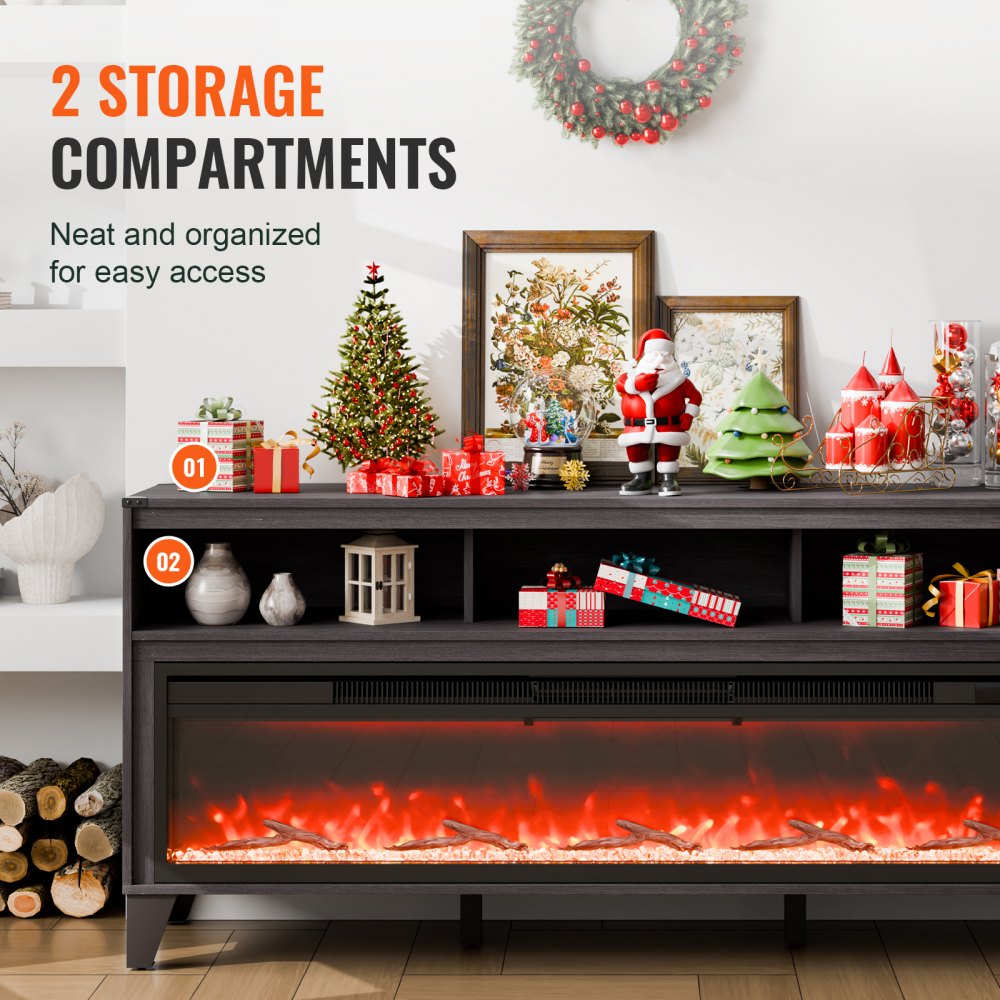 VEVOR 80" Fireplace TV Stand with 20 Flame Clolors Remote Control & Timer Black 