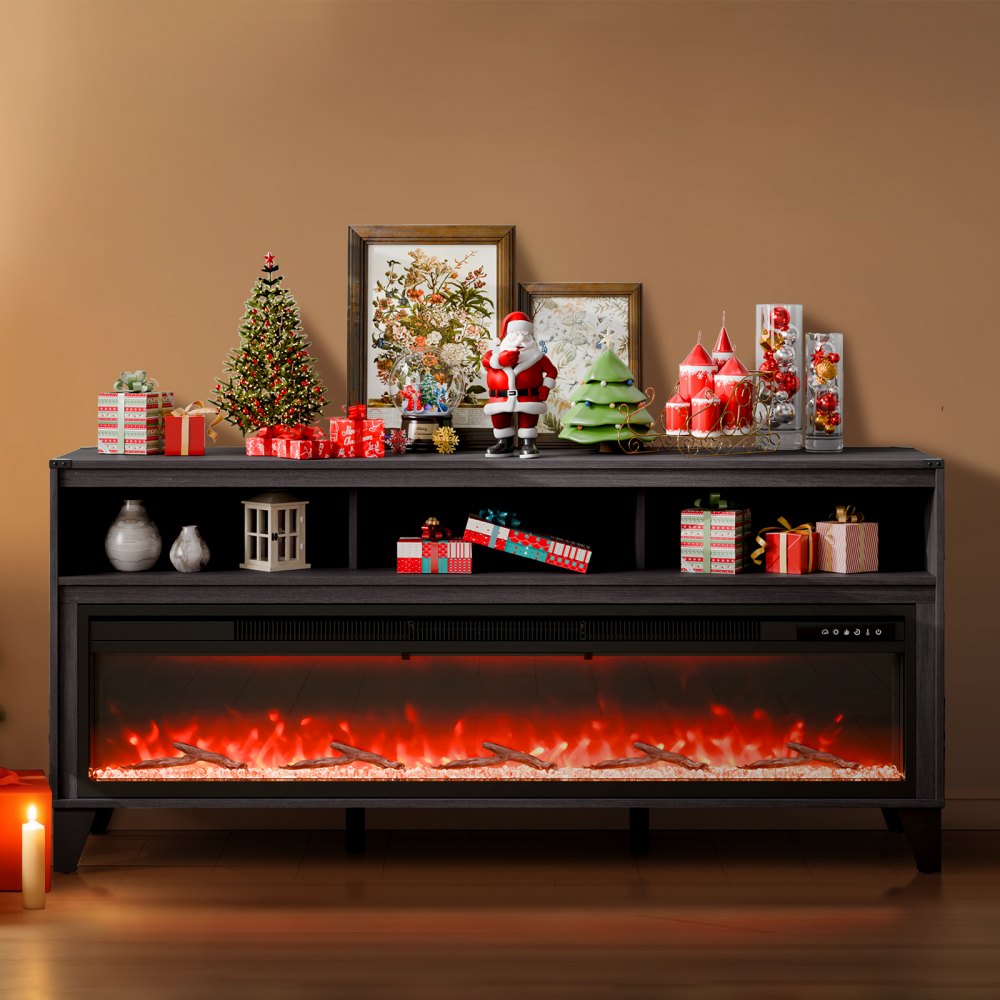 VEVOR 80" Fireplace TV Stand with 20 Flame Clolors Remote Control & Timer Black 