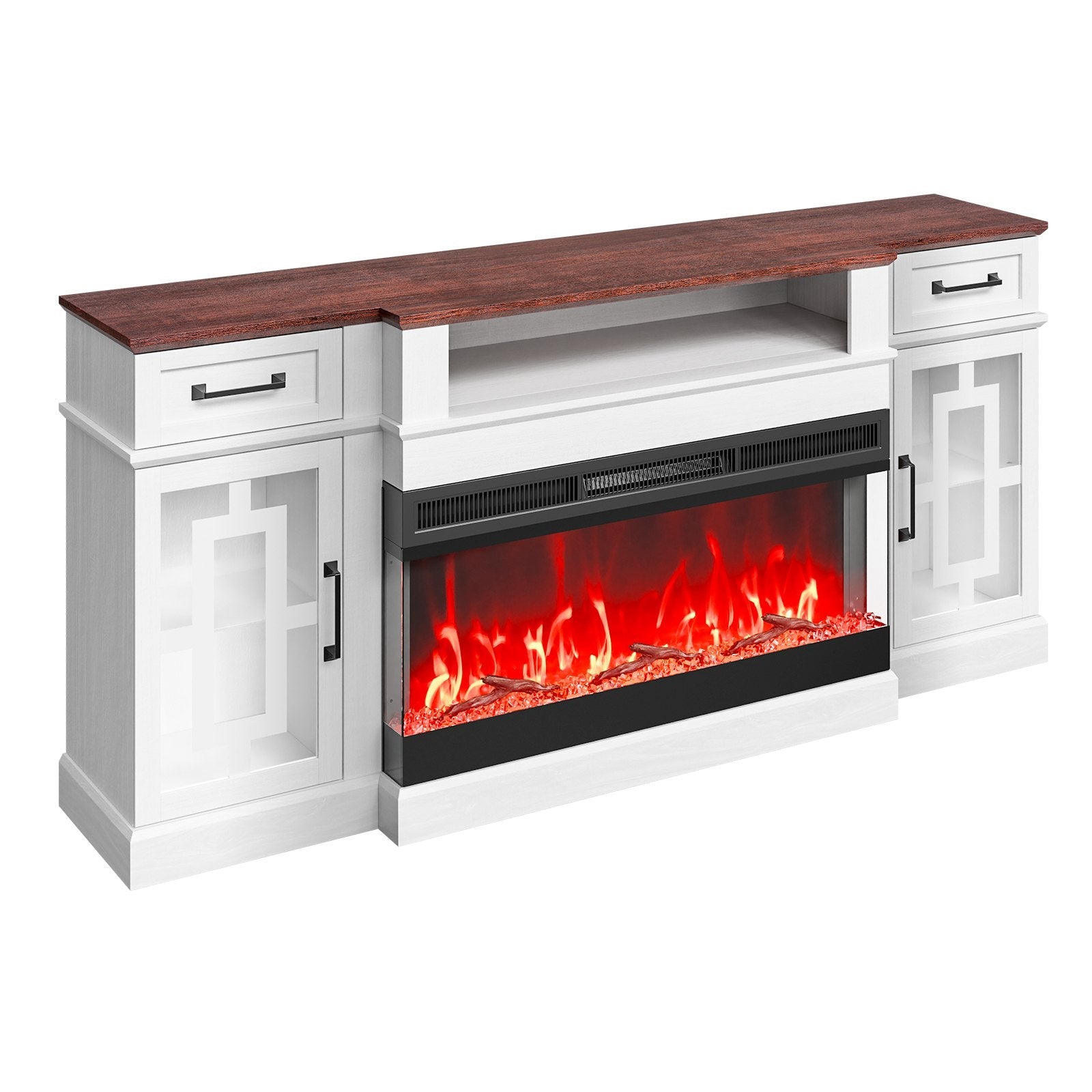 VEVOR 80" Fireplace TV Stand with 20 LED Lights Remote Control & Timer Brown+White 