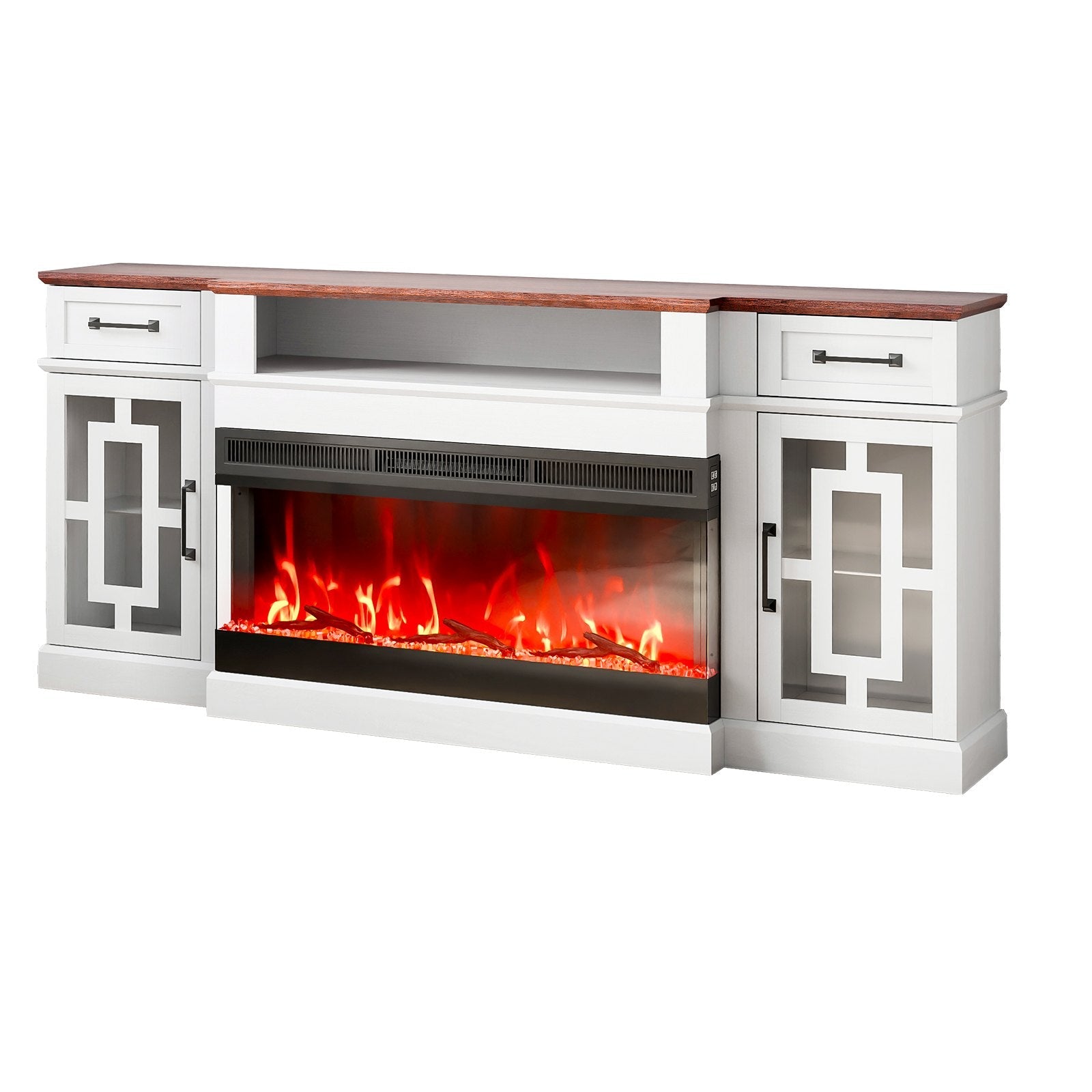 VEVOR 80" Fireplace TV Stand with 20 LED Lights Remote Control & Timer Brown+White 