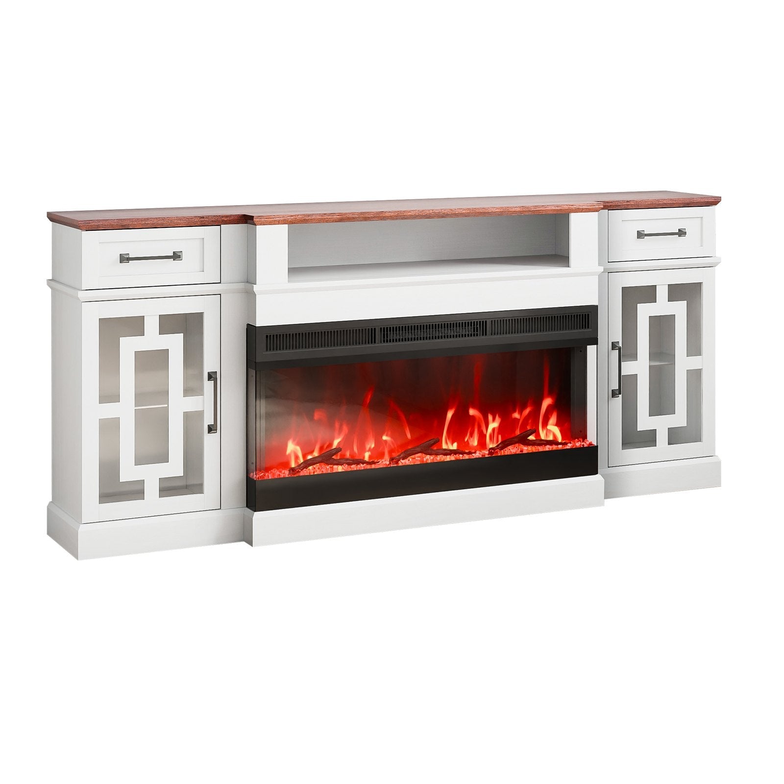 VEVOR 80" Fireplace TV Stand with 20 LED Lights Remote Control & Timer Brown+White 