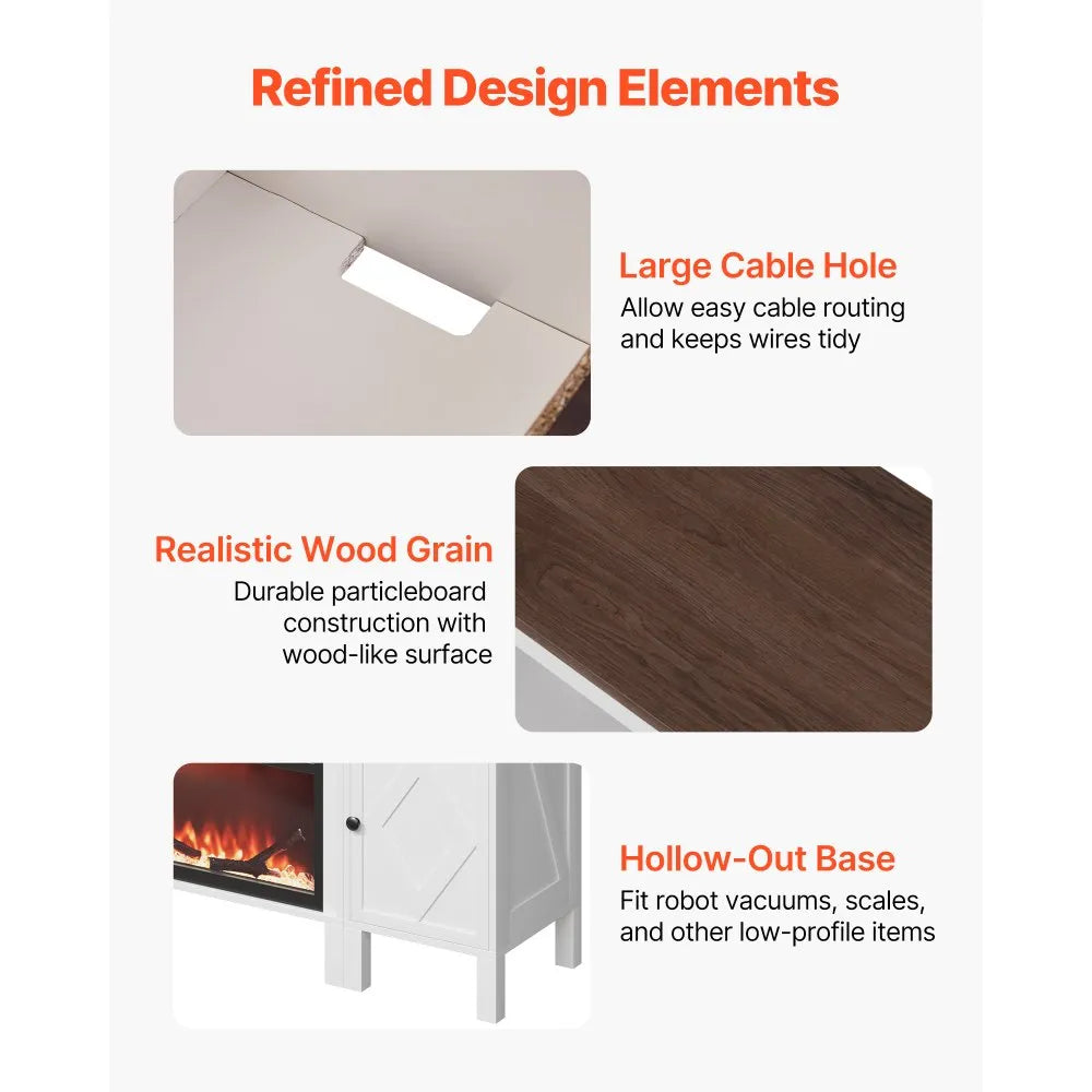 Farmhouse Fireplace TV Stand – 90" Entertainment Center with 60" Electric Fireplace – Fits TVs up to 100" – White