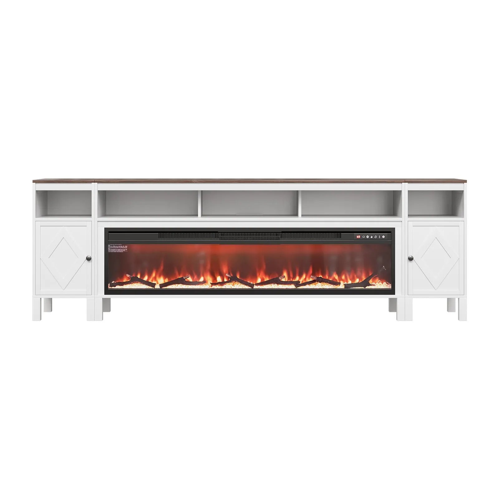 Farmhouse Fireplace TV Stand – 90" Entertainment Center with 60" Electric Fireplace – Fits TVs up to 100" – White