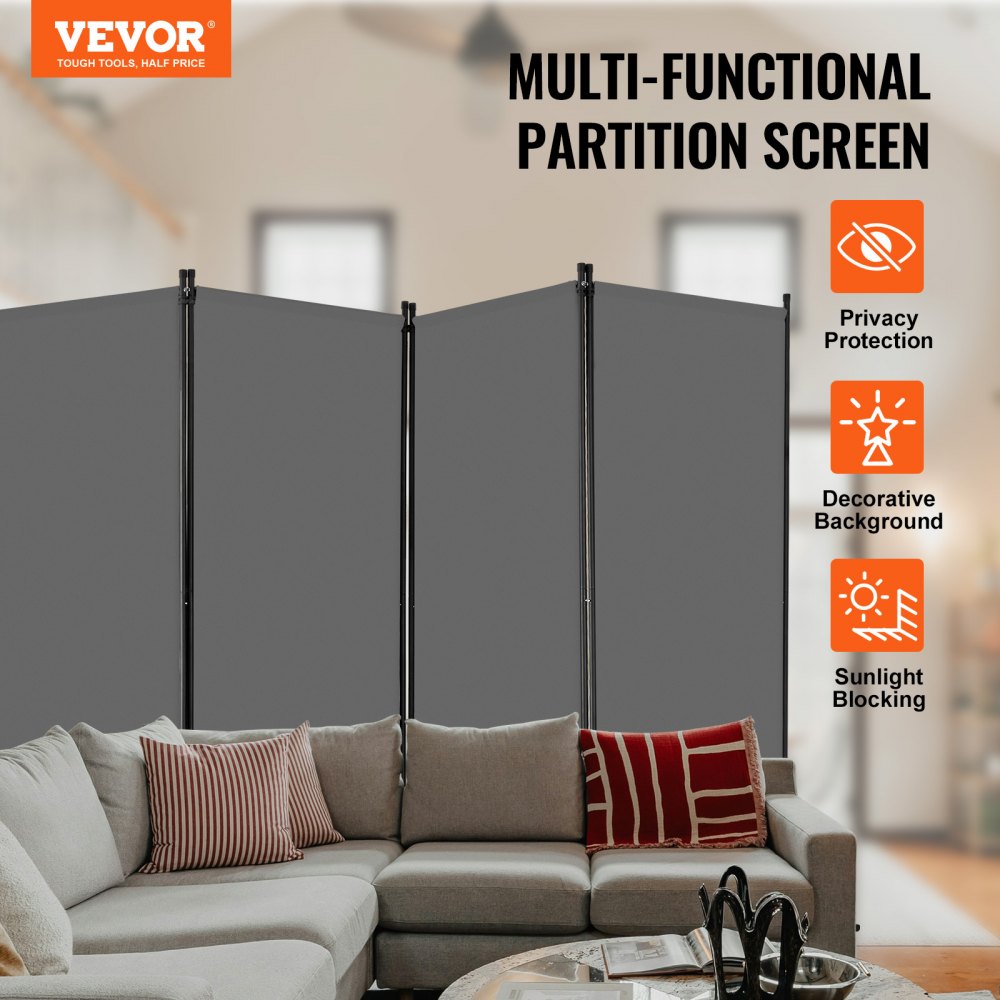 VEVOR Room Divider 4 Panels Fabric Room Privacy Screen for Office Bedroom Grey 