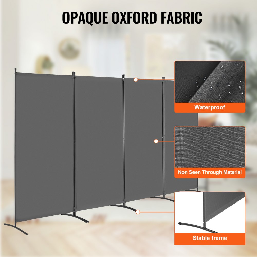 VEVOR Room Divider 4 Panels Fabric Room Privacy Screen for Office Bedroom Grey 
