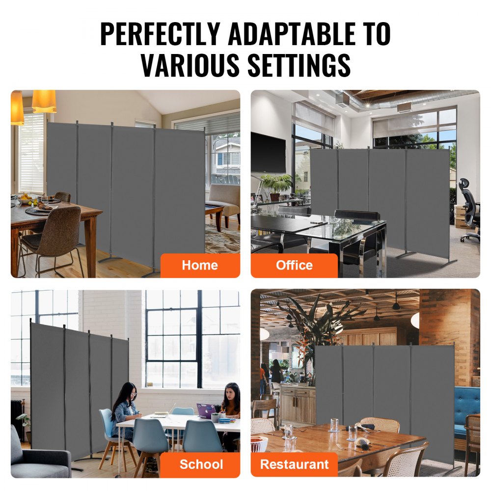 VEVOR Room Divider 4 Panels Fabric Room Privacy Screen for Office Bedroom Grey 