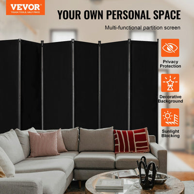 VEVOR Room Divider 6 Panels Fabric Room Privacy Screen for Office Bedroom Black 