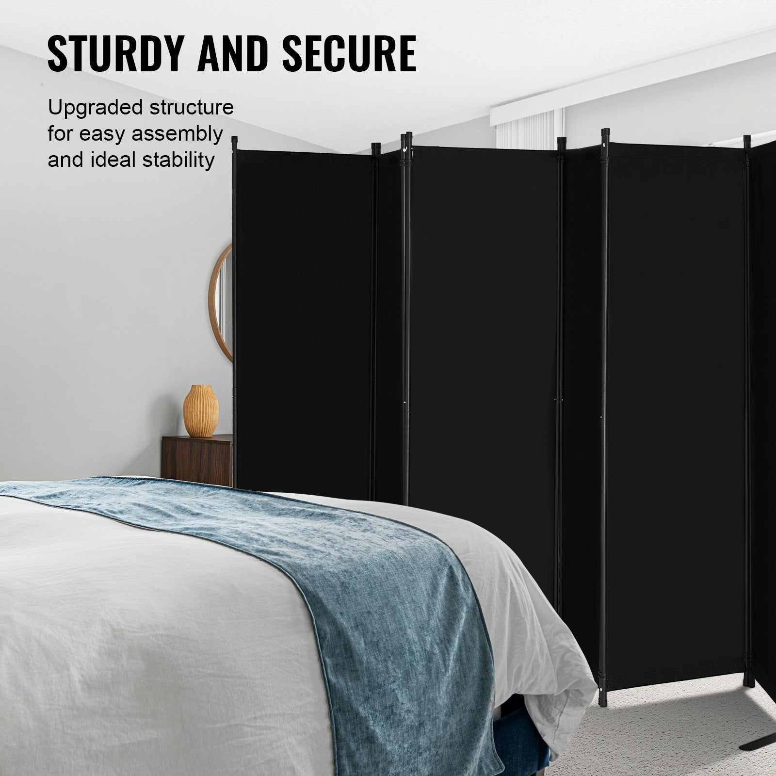 VEVOR Room Divider 6 Panels Fabric Room Privacy Screen for Office Bedroom Black 