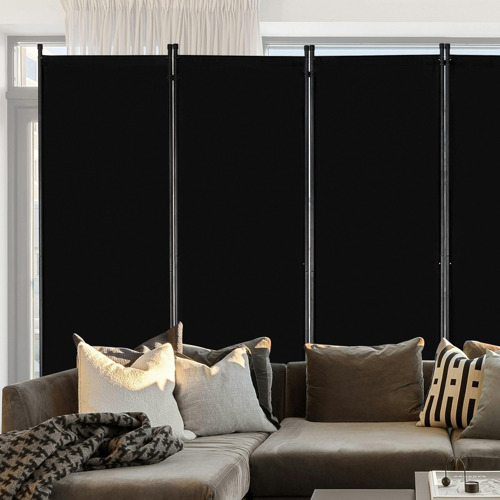VEVOR Room Divider 6 Panels Fabric Room Privacy Screen for Office Bedroom Black 
