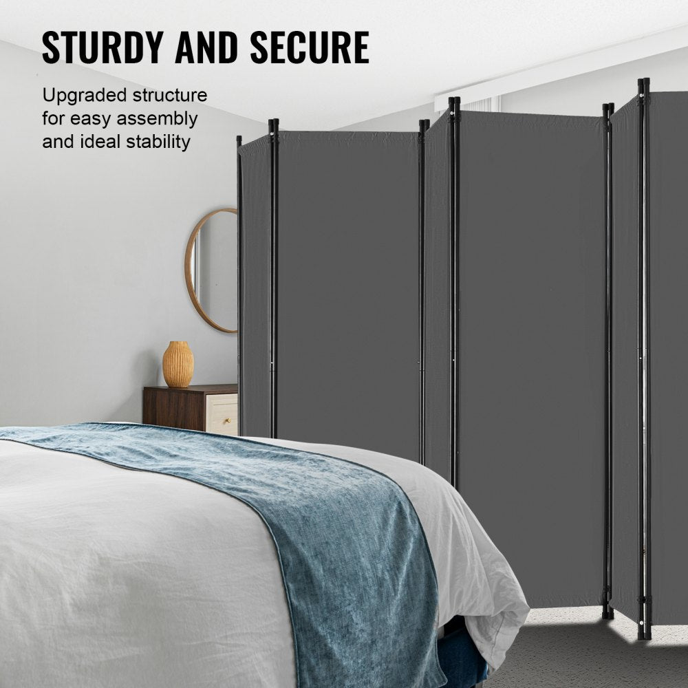 VEVOR Room Divider 6 Panels Fabric Room Privacy Screen for Office Bedroom Grey 