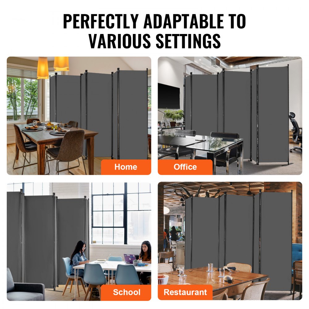 VEVOR Room Divider 6 Panels Fabric Room Privacy Screen for Office Bedroom Grey 