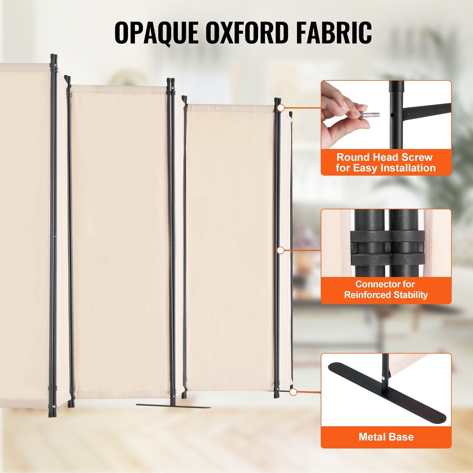 VEVOR Room Divider 6 Panels Fabric Room Privacy Screen for Office Bedroom Beige 
