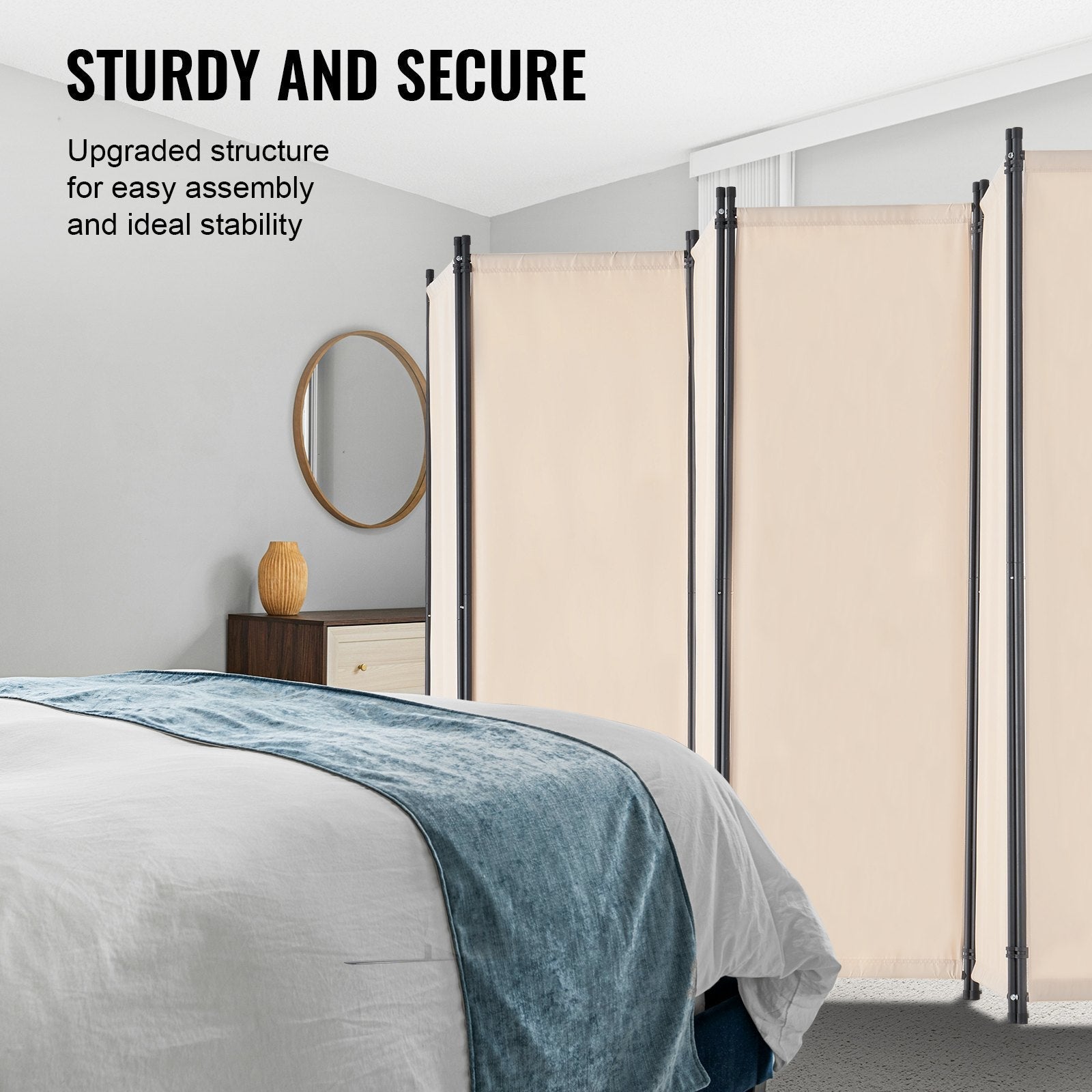 VEVOR Room Divider 6 Panels Fabric Room Privacy Screen for Office Bedroom Beige 