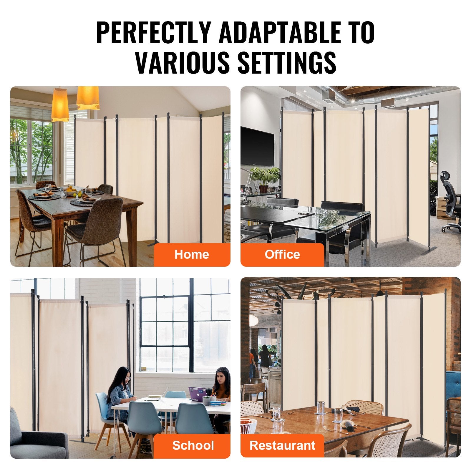 VEVOR Room Divider 6 Panels Fabric Room Privacy Screen for Office Bedroom Beige 