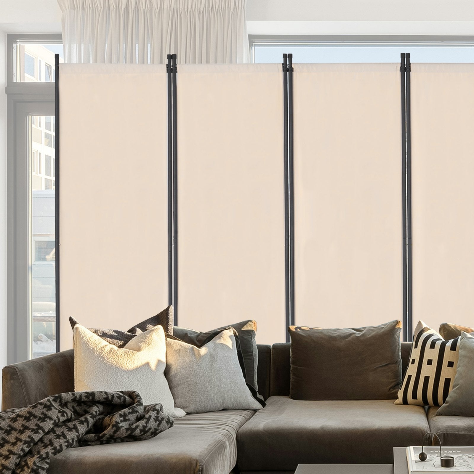 VEVOR Room Divider 6 Panels Fabric Room Privacy Screen for Office Bedroom Beige 