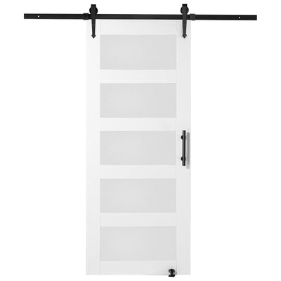 VEVOR Barn Door and Hardware Kit, 32" x 84" Wood and Glass Sliding Barn Door, Smoothly and Quietly, Barn Door Kit with 8-in-1 Floor Guide and Door Handle, Spruce Wood Slab and Frosted Glass 