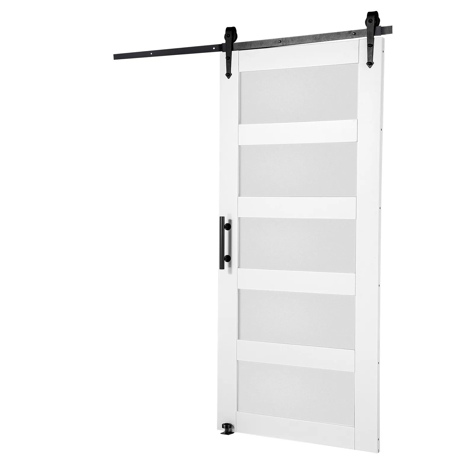 VEVOR Barn Door and Hardware Kit, 42" x 84" Wood and Glass Sliding Barn Door, Smoothly and Quietly, Barn Door Kit with 8-in-1 Floor Guide and Door Handle, Spruce Wood Slab and Frosted Glass
