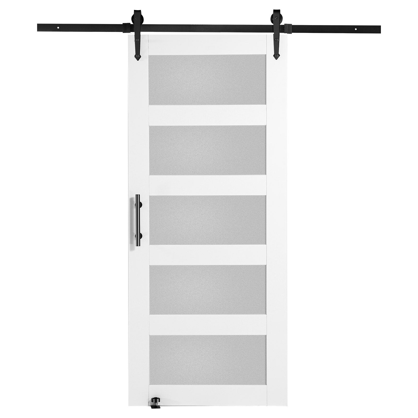 VEVOR Barn Door and Hardware Kit, 36" x 84" Wood and Glass Sliding Barn Door, Smoothly and Quietly, Barn Door Kit with 8-in-1 Floor Guide and Door Handle, Spruce Wood Slab and Frosted Glass 