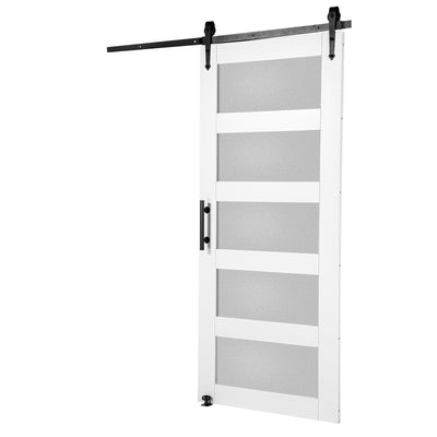 VEVOR Barn Door and Hardware Kit, 36" x 84" Wood and Glass Sliding Barn Door, Smoothly and Quietly, Barn Door Kit with 8-in-1 Floor Guide and Door Handle, Spruce Wood Slab and Frosted Glass 