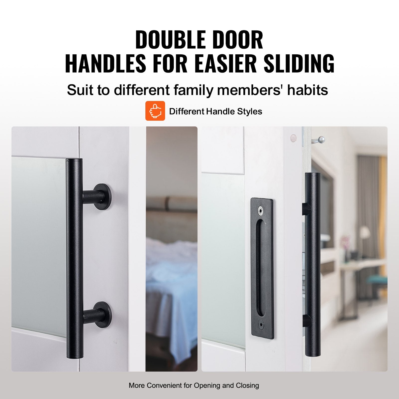 VEVOR Barn Door and Hardware Kit, 30" x 84" Wood and Glass Sliding Barn Door, Smoothly and Quietly, Barn Door Kit with 8-in-1 Floor Guide and Door Handle, Spruce Wood Slab and Frosted Glass 