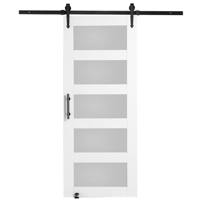 VEVOR Barn Door and Hardware Kit, 30" x 84" Wood and Glass Sliding Barn Door, Smoothly and Quietly, Barn Door Kit with 8-in-1 Floor Guide and Door Handle, Spruce Wood Slab and Frosted Glass 