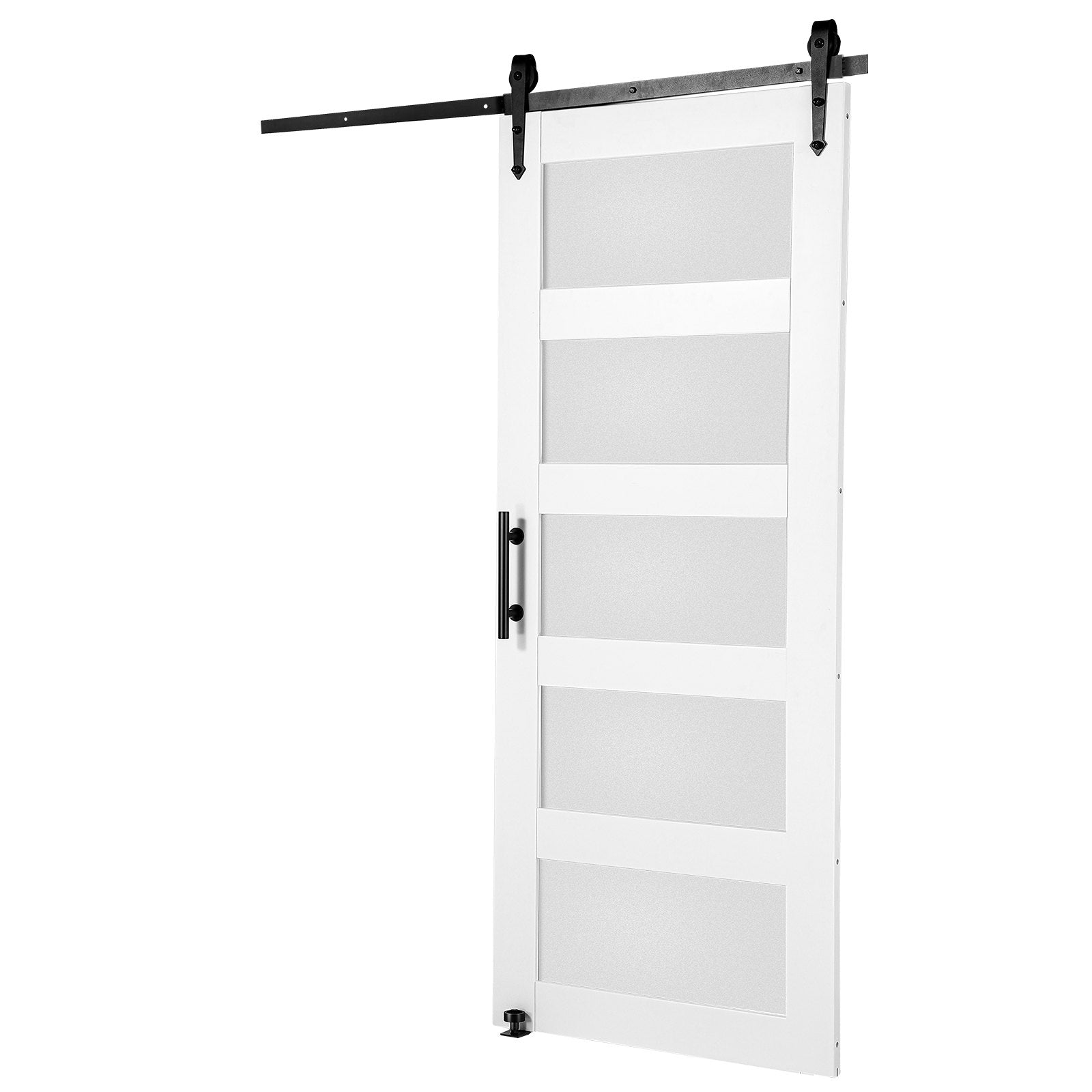 VEVOR Barn Door and Hardware Kit, 30" x 84" Wood and Glass Sliding Barn Door, Smoothly and Quietly, Barn Door Kit with 8-in-1 Floor Guide and Door Handle, Spruce Wood Slab and Frosted Glass 
