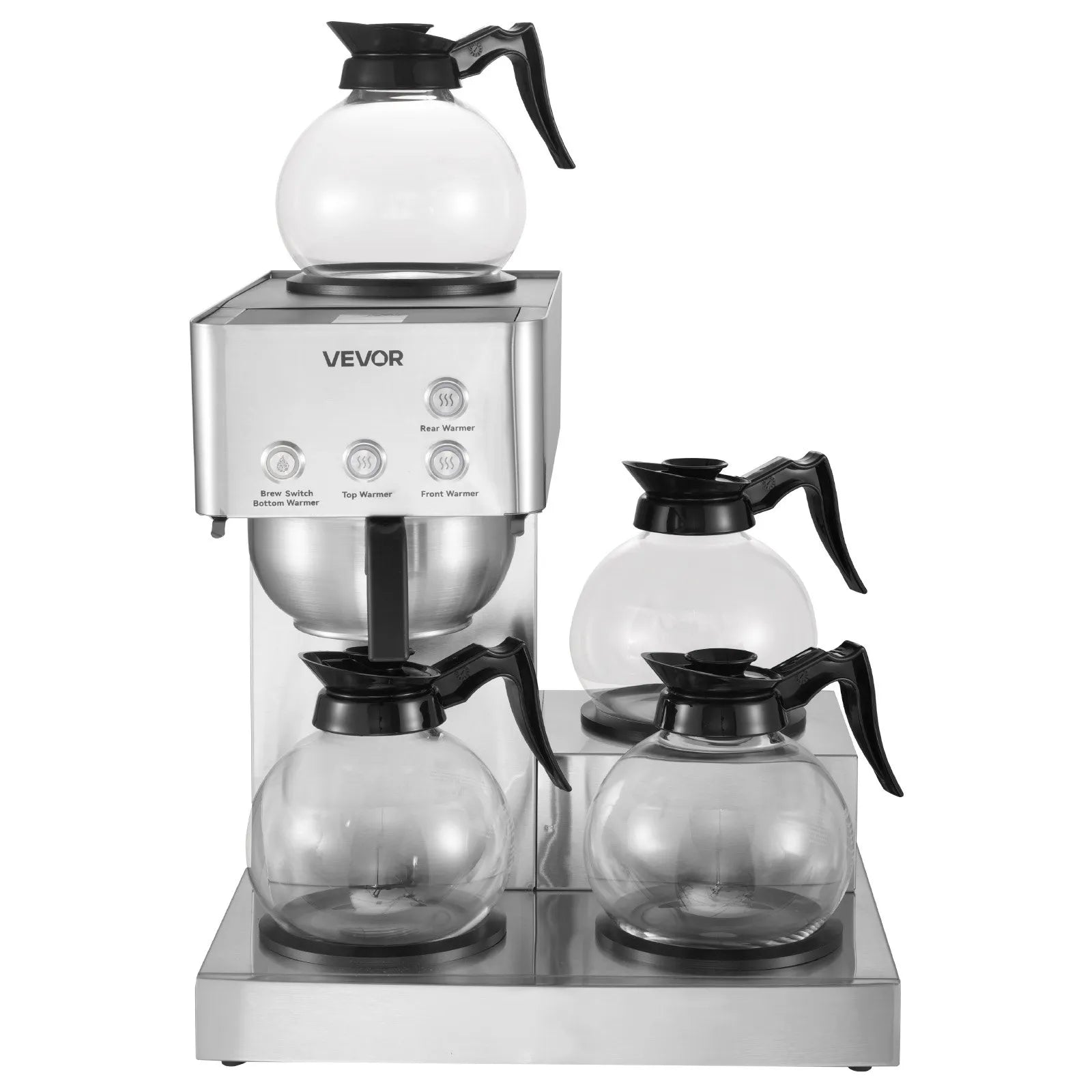 VEVOR Commercial Drip Coffee Maker, 12 Cups Coffee-Maker Machine with 4 Glass Carafes and 4 Decanter Warmer Plates, Stainless Steel Drip Style Coffee Brewer, for Restaurant, Office, Coffee Shop & Home 