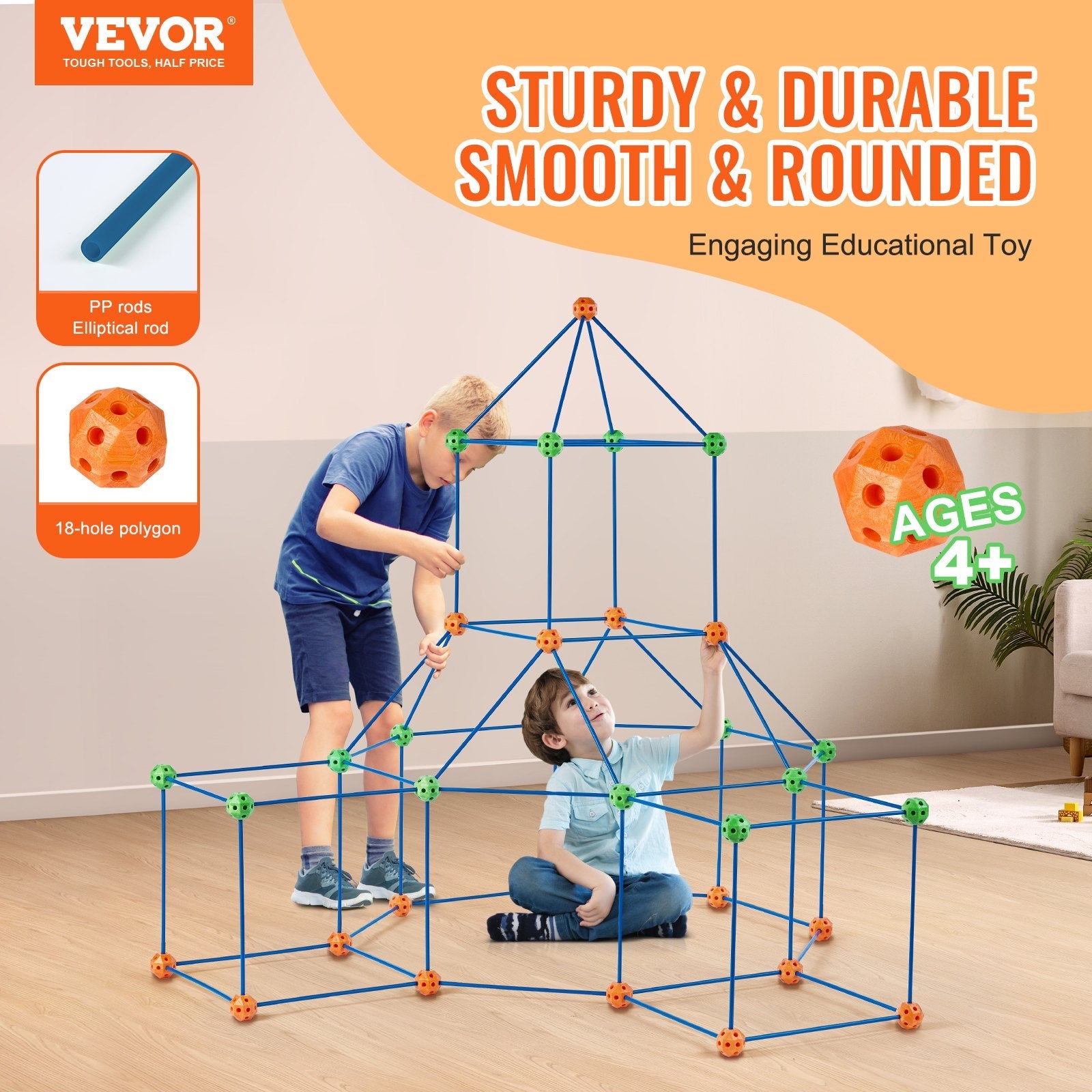 VEVOR Tent Fort Building Kit for Kids STEM Construction Toy Set Castle 120PCS 